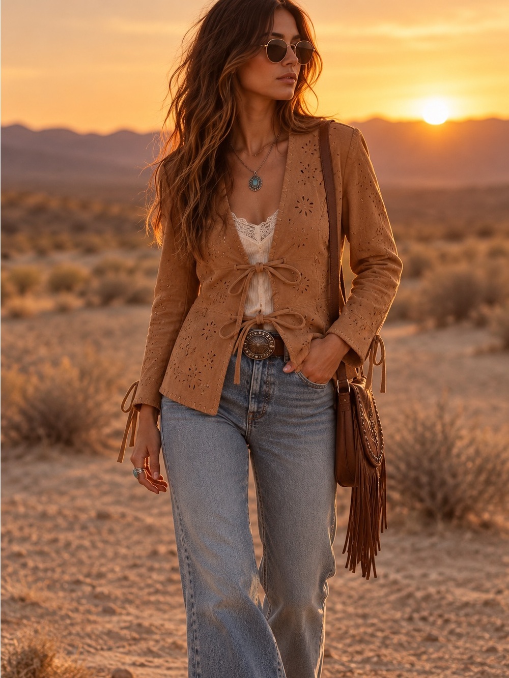 Rampage Leather Western Boho Jacket Genuine Leather Cutout Floral M